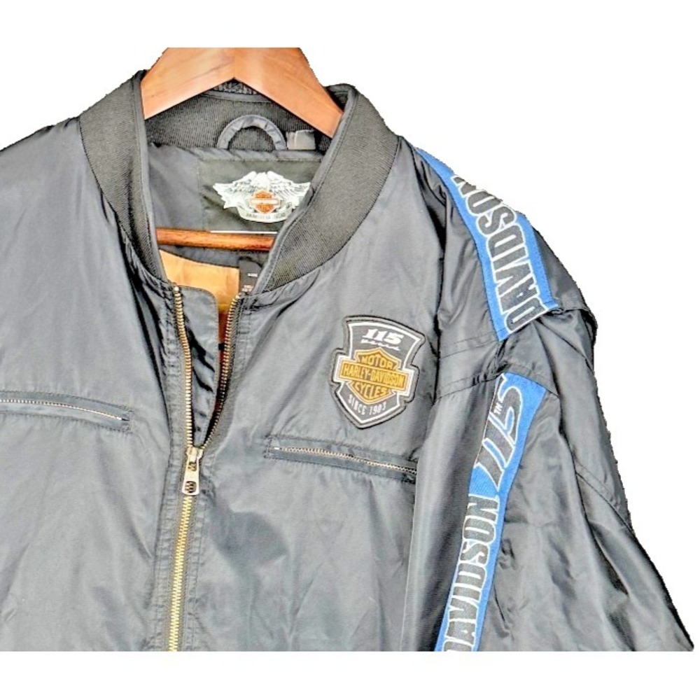 Harley-Davidson 115th Anniversary Bomber Jacket Embroidered Size XL Black Nylon